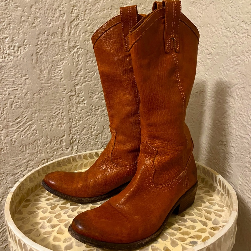 Frye Rust Leather Carson Mid Calf Pull On Western Riding Boots #77687 Size 7.5